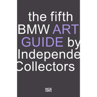 Weißer und lilafarbener Text auf dem dunkelgrauen Cover des Buches the fifth BMW ART GUIDE by Independent Collectors.