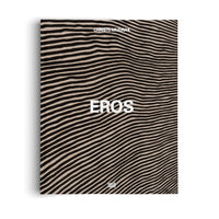 Ein Buch mit dem Titel Eros von Christl Mudrak auf einem weißen Hintergrund. Der Einband hat ein wellenförmiges Muster aus schwarzen und beigen horizontalen Linien.