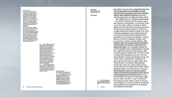 Eine Doppelseite aus einem Buch mit schwarzem Text auf fast weißem Hintergrund. Die linke Seite, Nummer 88, zeigt mehrere Textblöcke im Gesprächsformat. Die rechte Seite, Nummer 89, zeigt einen längeren Textabschnitt von Tim Ingold unter dem Titel Landscape, Atmosphere, and Weather-World.