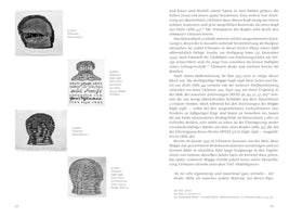 Eine Doppelseite aus einem Kunstbuch, Seiten 62 und 63. Auf der linken Seite sind vier Schwarz-Weiß-Zeichnungen von Hans Uhlmann zu sehen, die abstrakte Köpfe aus drahtähnlichen Strukturen darstellen. Die rechte Seite enthält einen deutschen Text, der diese Werke analysiert.