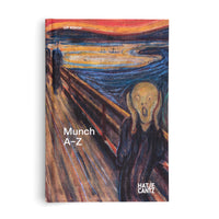 Das Buch Munch A-Z von Ulf Küster mit dem Gemälde Der Schrei von Edvard Munch auf dem Cover, das eine schreiende Figur auf einer Brücke zeigt.