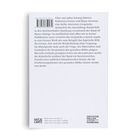 Die Rückseite eines Buches mit einem Barcode oben links, einem längeren deutschen Textblock und den Logos des Hatje Cantz Verlags und der Deichtorhallen Hamburg am unteren Rand.