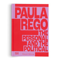 Ein Hardcover-Buch mit einem rot-lila Umschlag. Der Titel, Paula Rego, The Personal and the Political, ist in großer, fetter Blockschrift gedruckt. Am unteren Rand stehen die Namen Hatje Cantz und Museum Folkwang.