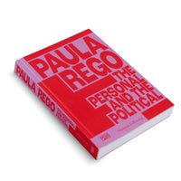 Ein Buch mit dem Titel Paula Rego, The Personal and the Political, liegt schräg auf einem weißen Hintergrund. Das Cover ist in leuchtendem Rot und Lila gehalten, mit dem Titel in großer Blockschrift.