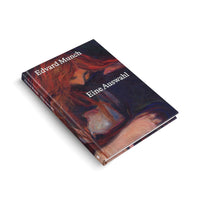 Ein schräg auf einer weißen Oberfläche liegendes Hardcover-Buch mit dem Titel Edvard Munch, Eine Auswahl. Das Cover ziert ein expressionistisches Gemälde des Künstlers, das eine rothaarige Frau in einer intimen Szene zeigt.