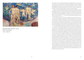 Expressionistisches Gemälde von Edvard Munch, das eine Gruppe nackter junger Männer an einem felsigen Ufer beim Baden zeigt. Die Figuren sind in verschiedenen Posen dargestellt, einige im Wasser, andere am Strand, gemalt in einem dynamischen Stil mit wirbelnden Pinselstrichen in Blau-, Grün- und Hauttönen.